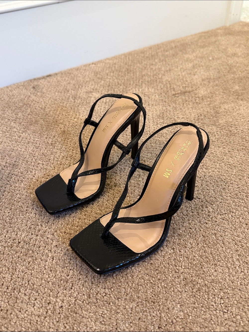 Steve Madden Black Patent Strappy Square-Toe Heels